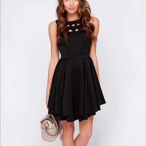 black cut out skater dress